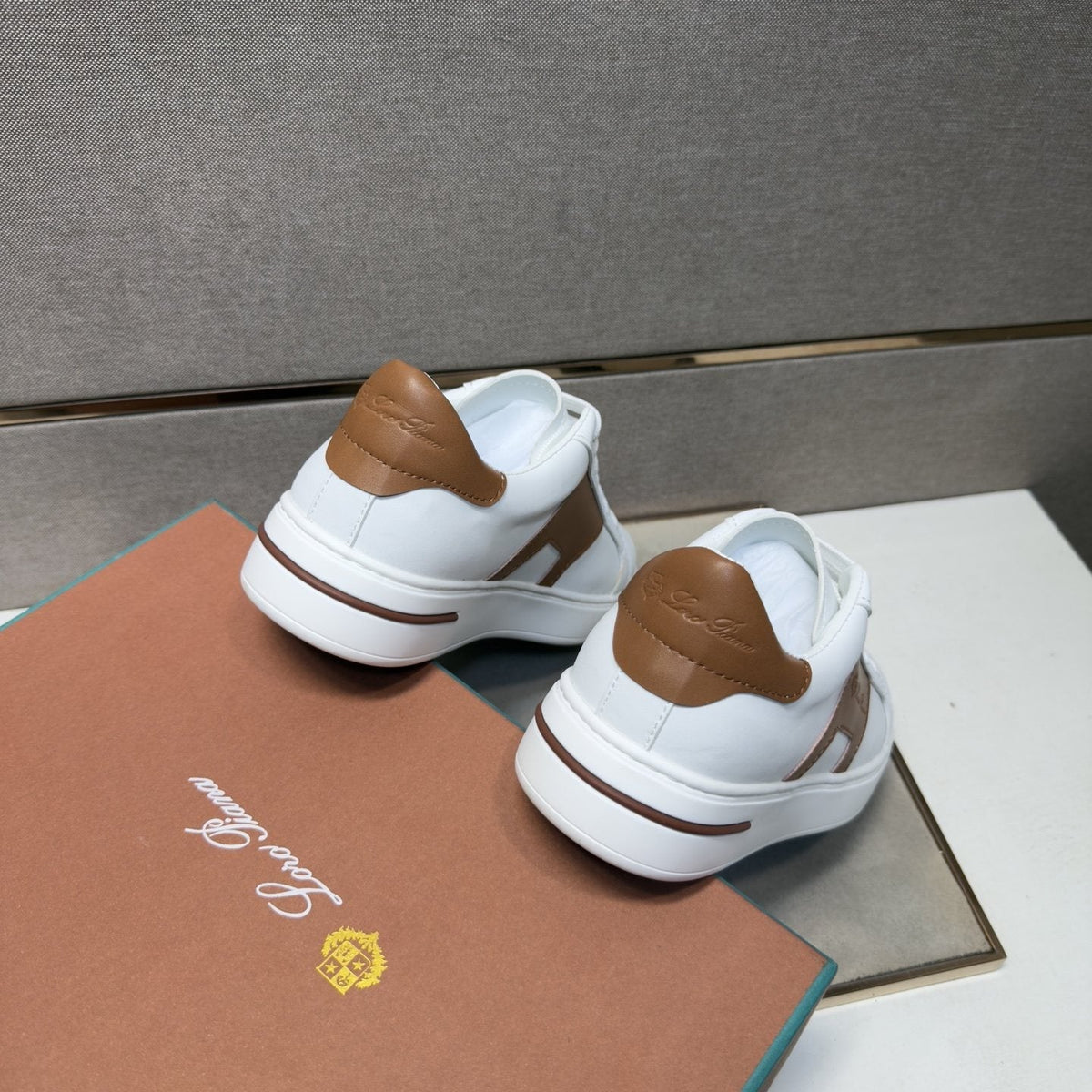 White and Brown Low-Top Sneakers — back