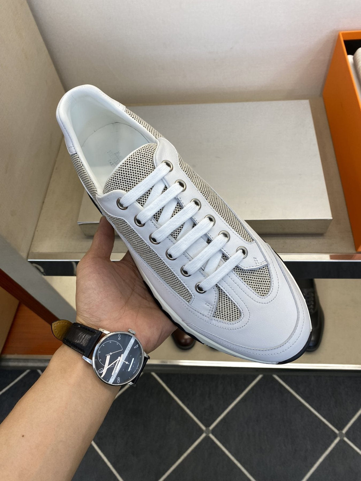 Hermès White & Gray Low-Top Sneakers — model