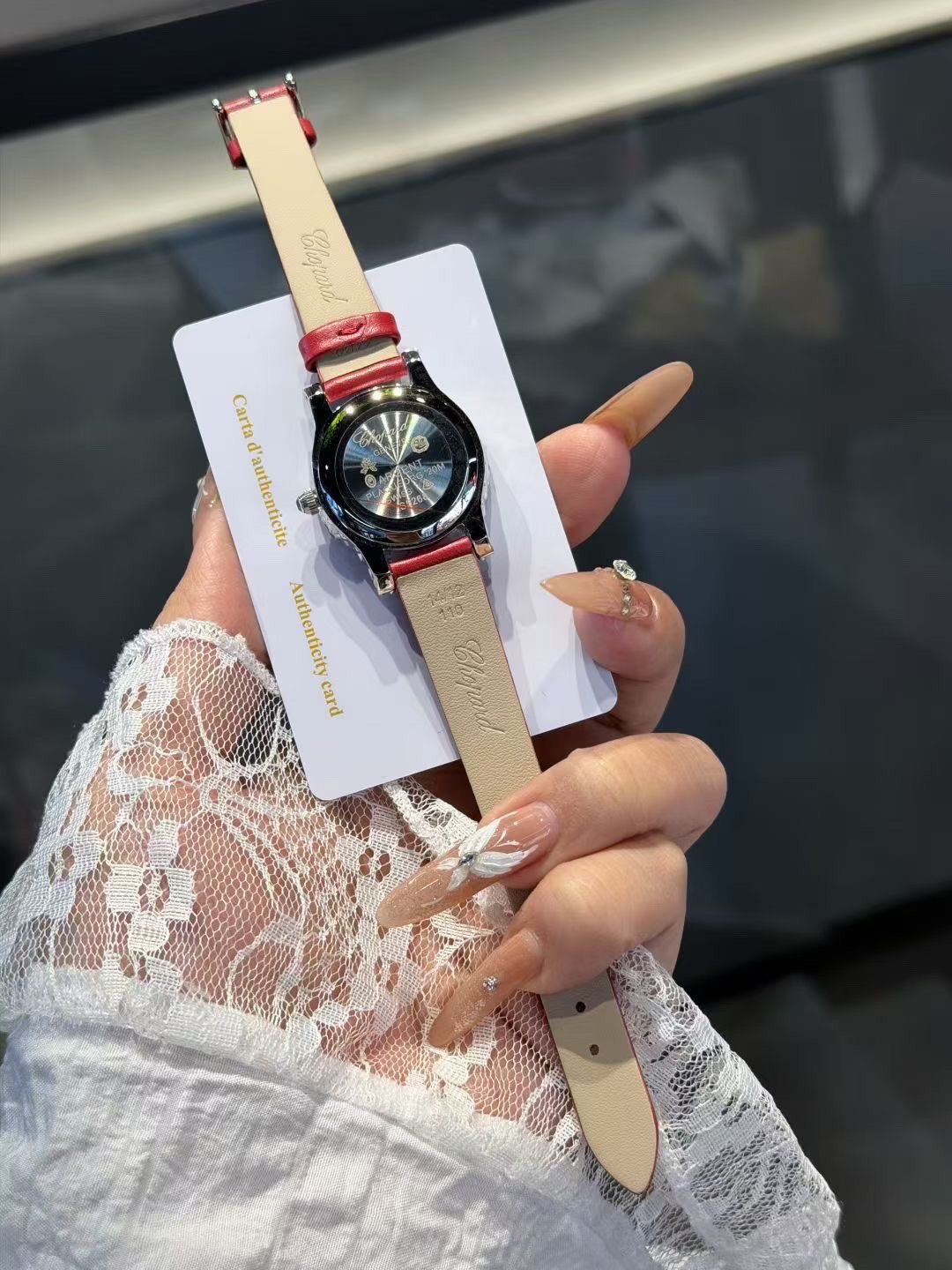 Chopard Crystal-Set Red Strap Watch — back