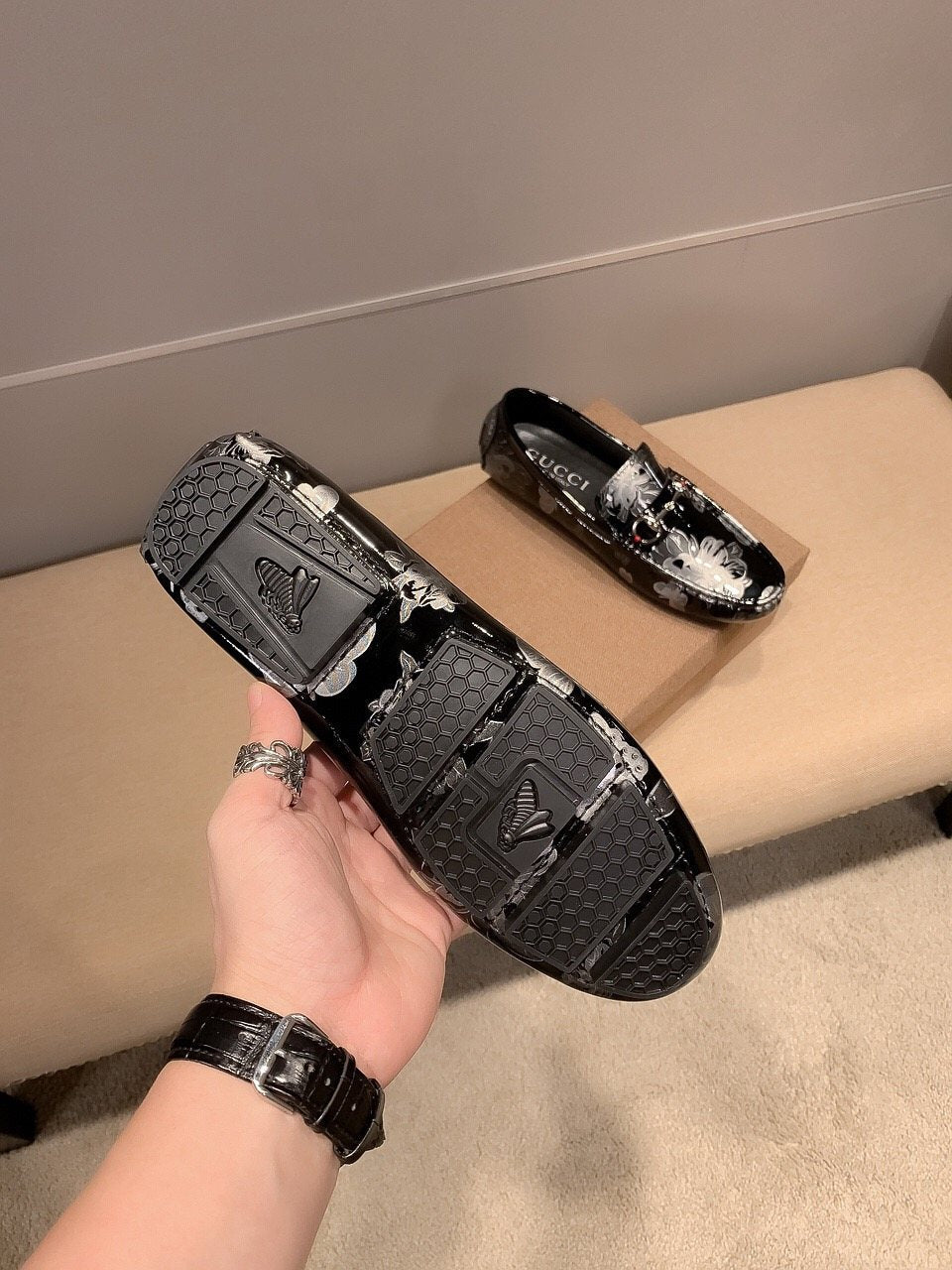 Gucci Butterfly Print Loafers — detail