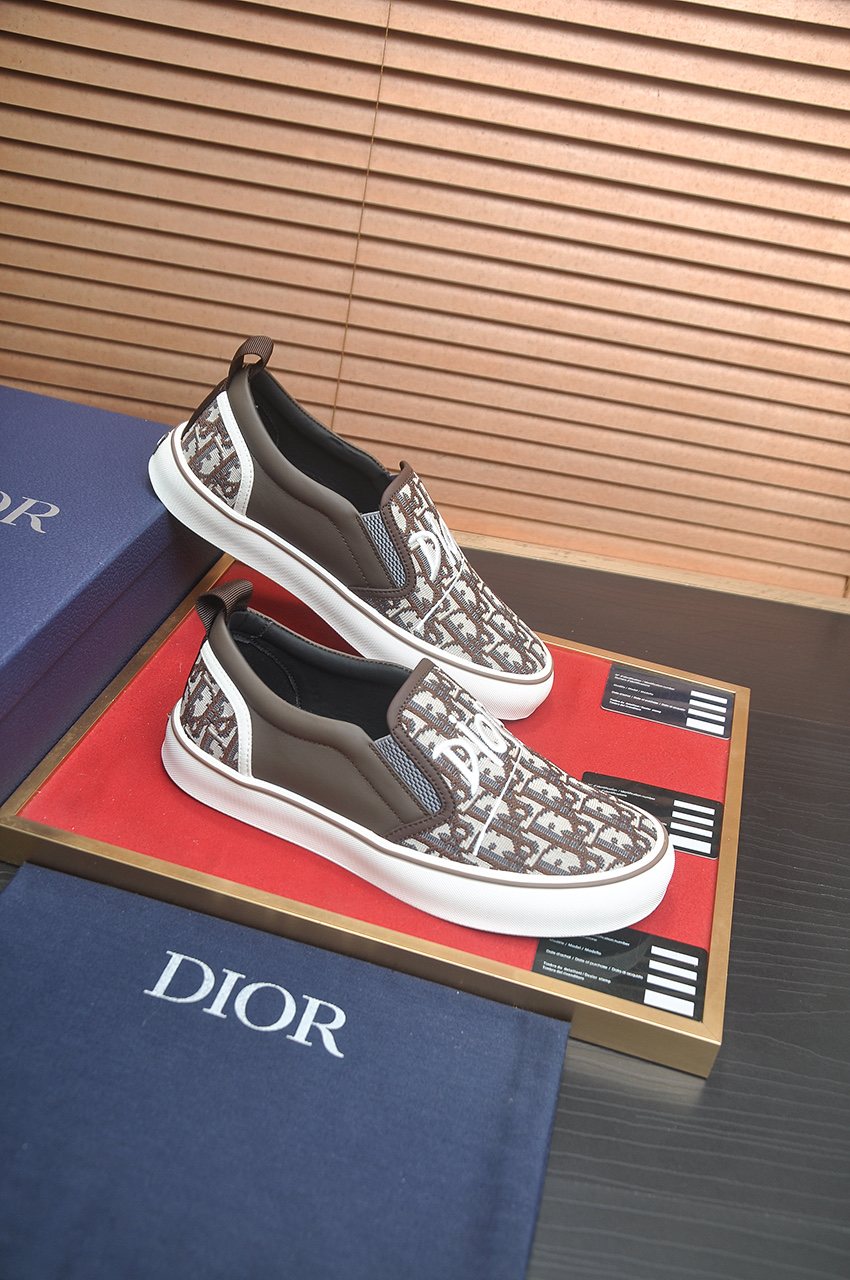 Dior Taupe Patterned Slip-On Sneakers — hero
