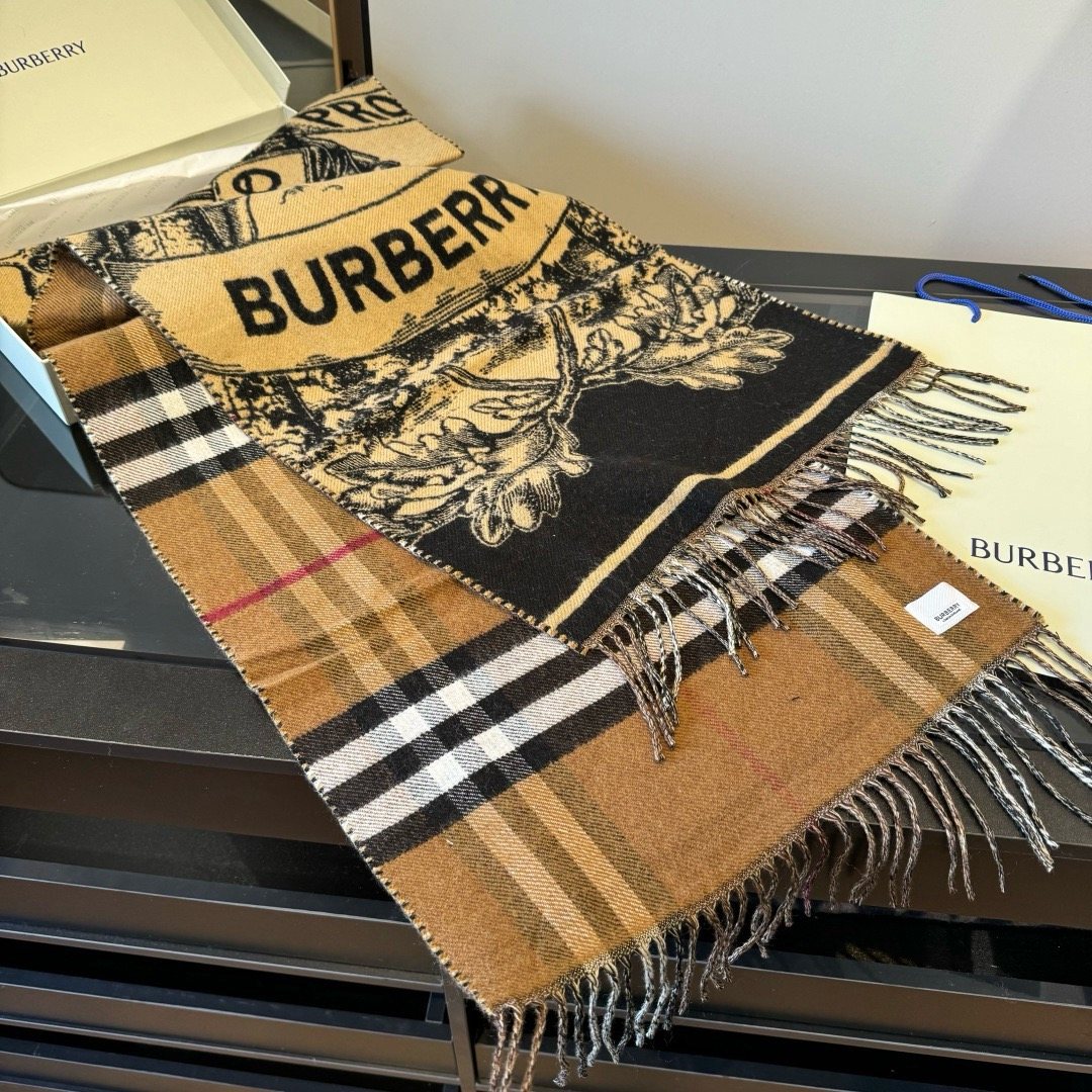 Burberry Check and Equestrian Knight Fringed Scarf — front