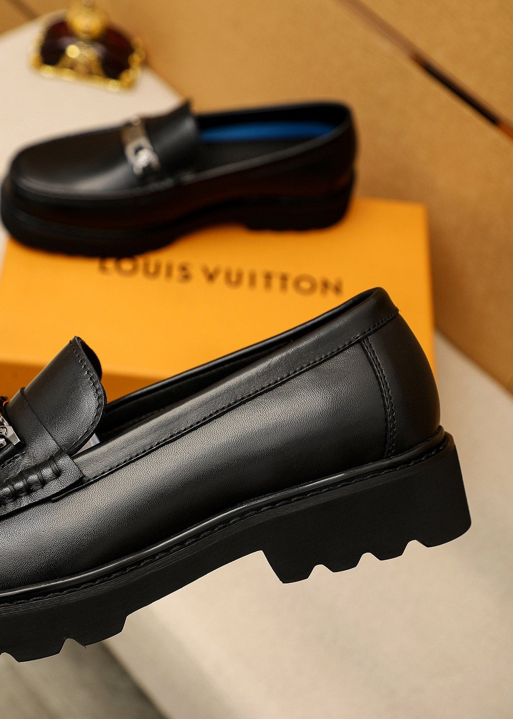 Louis Vuitton Black Metal-Bit Loafers — detail