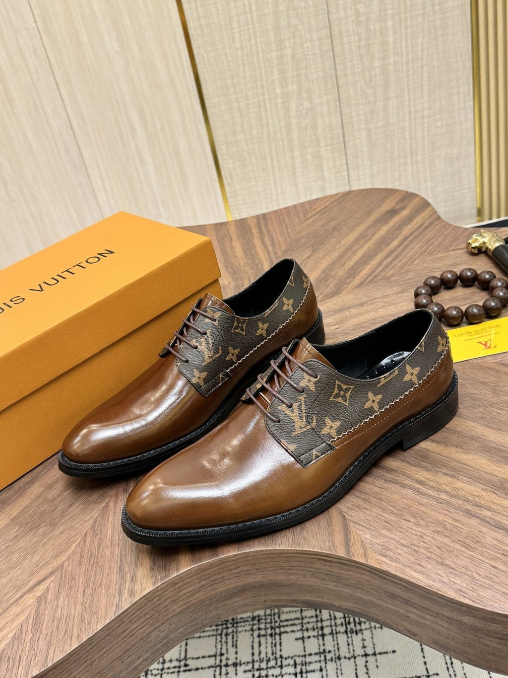 Louis Vuitton Brown Monogram Lace-Up Dress Shoes — front