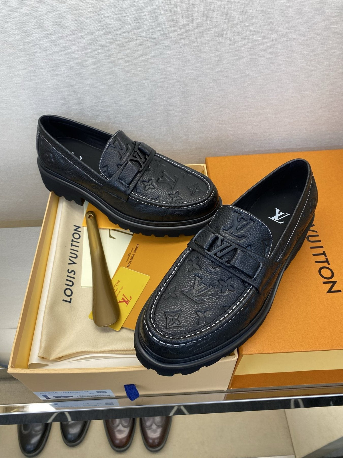 Louis Vuitton Black Monogram Lug Sole Loafers — front