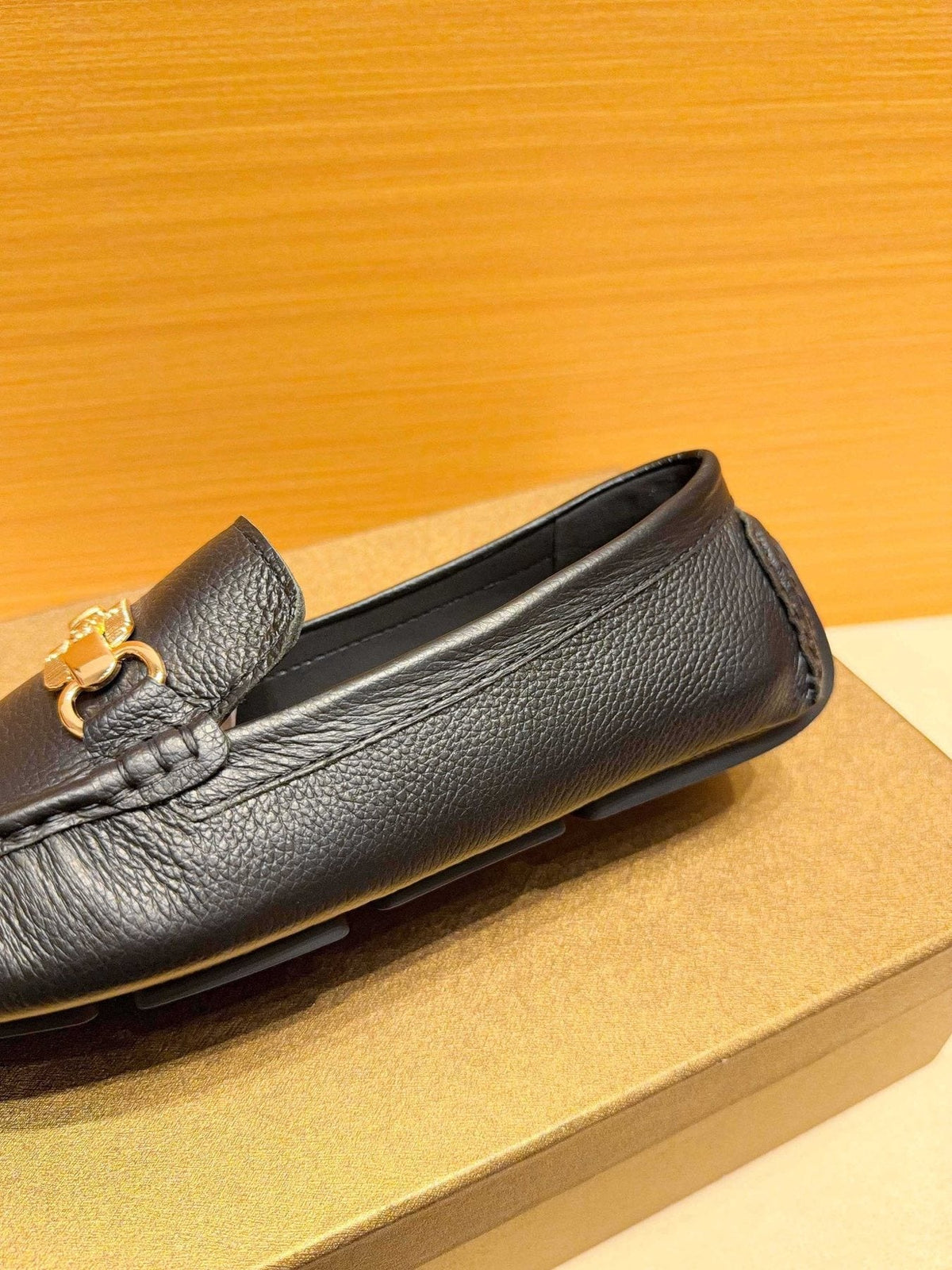 Versace Black Textured Hardware Loafers — detail