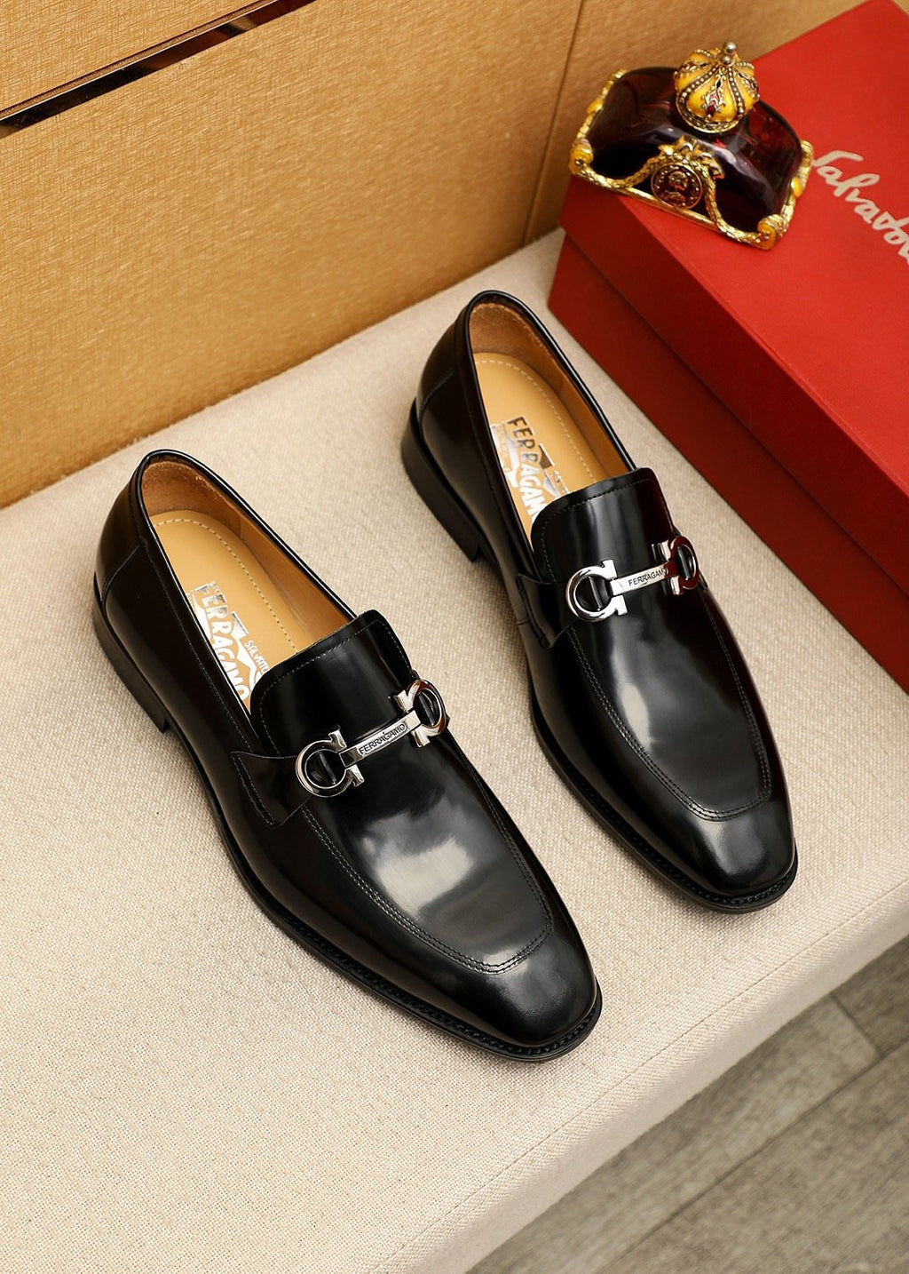 Ferragamo Black Hardware Loafers — hero