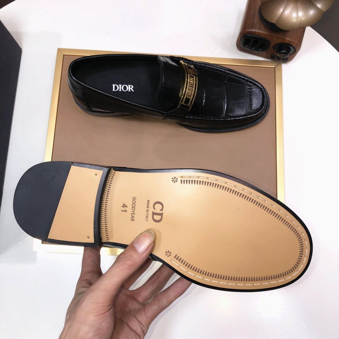 Dior Black Embossed Loafers — side