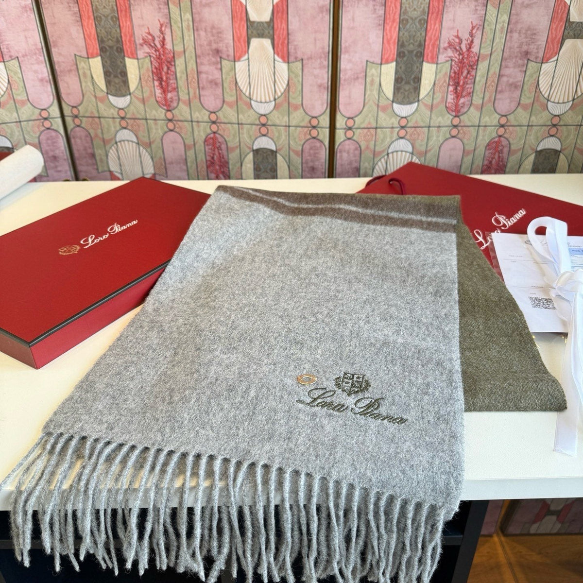 Loro Piana Reversible Fringed Cashmere Scarf — side