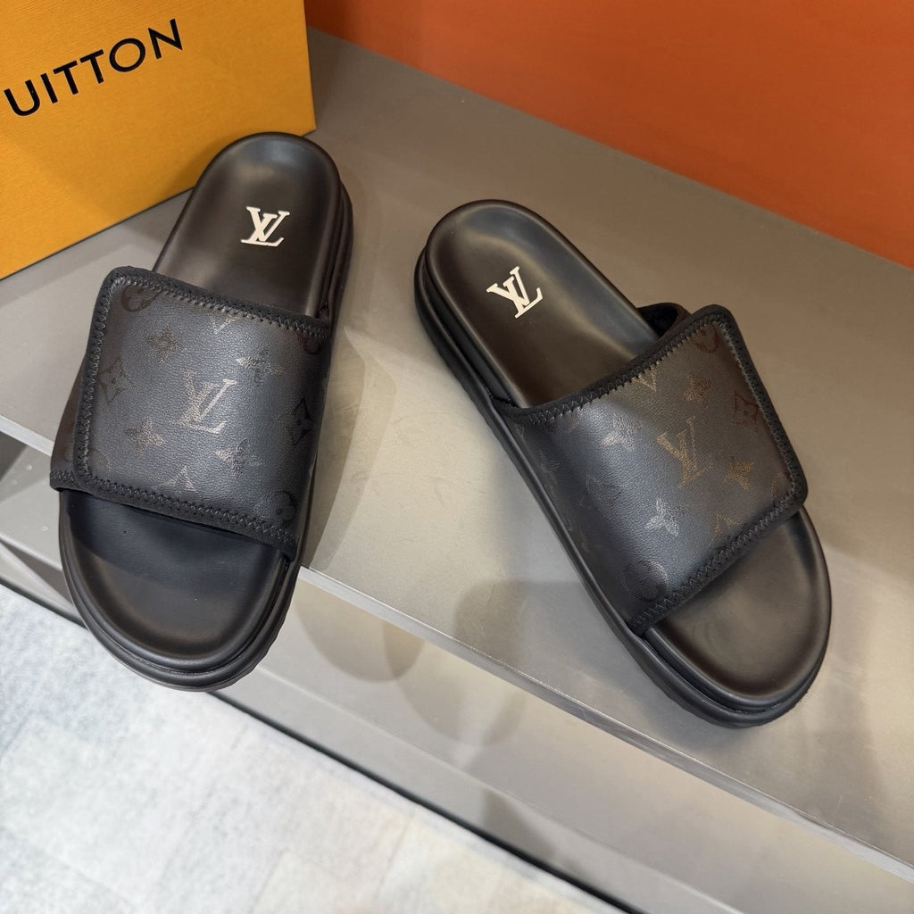 Louis Vuitton Monogram Strap Slide Sandals — front
