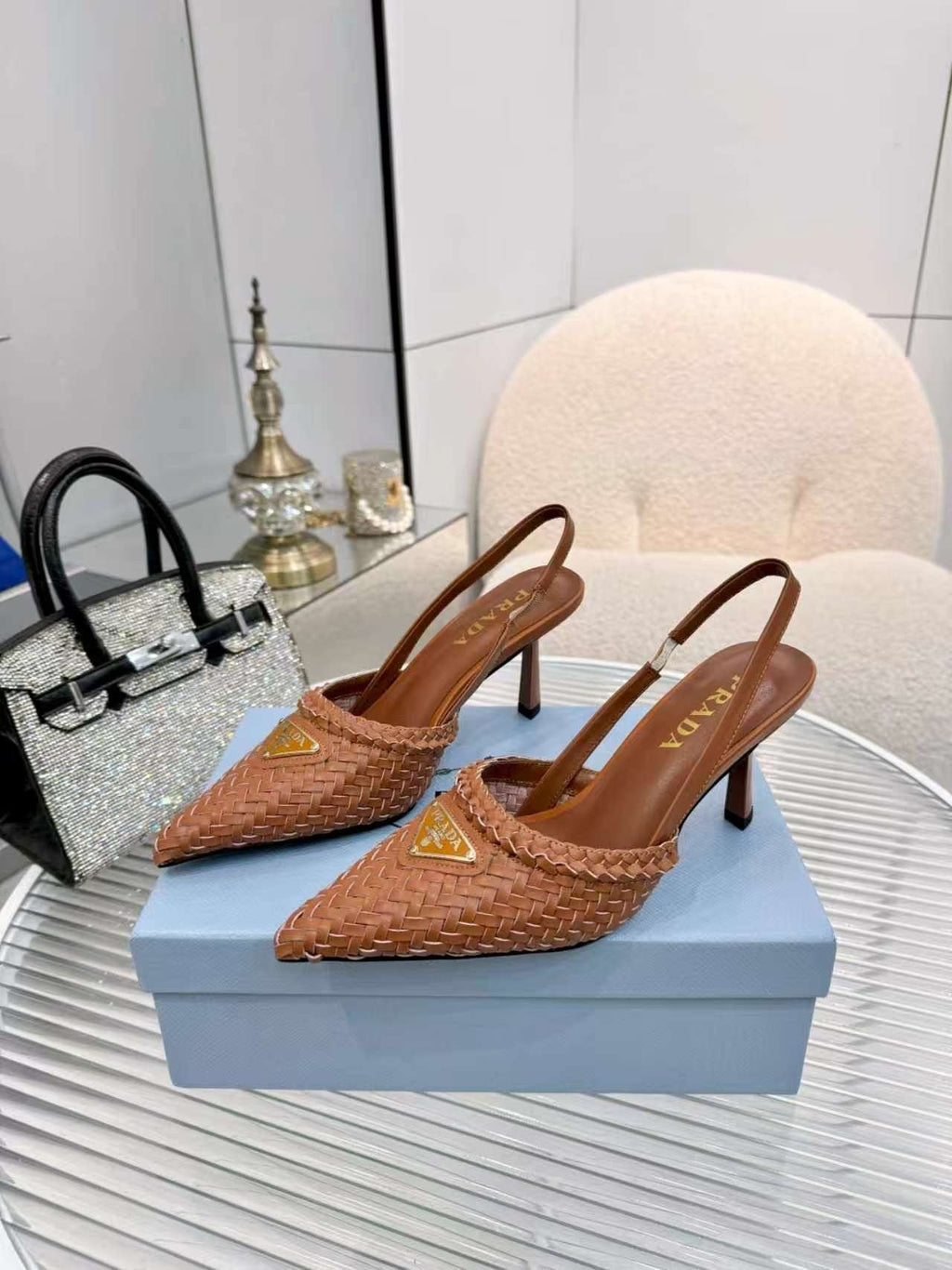 Prada Woven Slingback Pumps — front