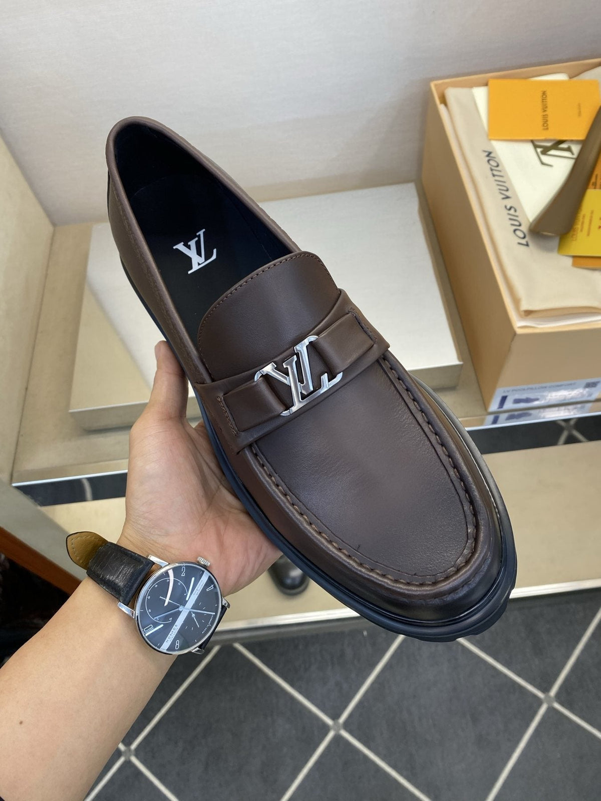 Louis Vuitton Metal Logo Loafers — front