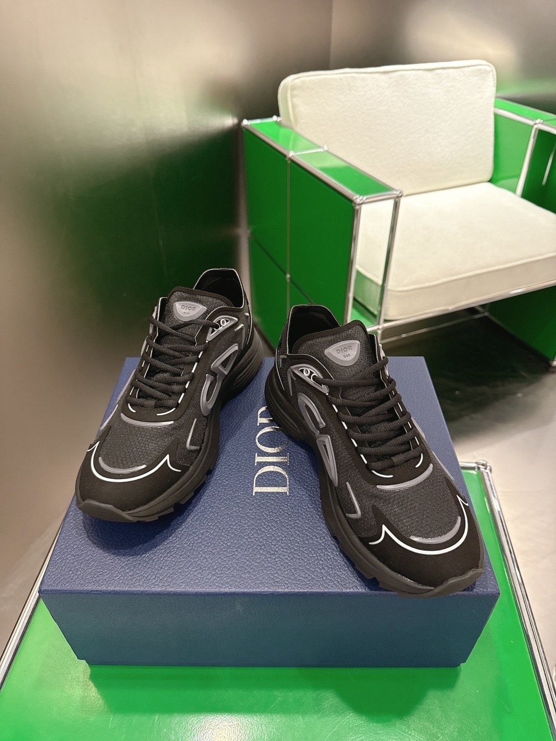 Dior Black and White Accent Low-Top Sneakers — side