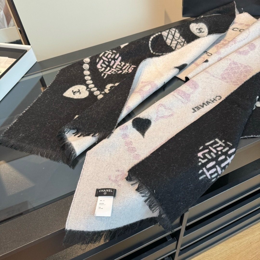 Chanel Black Pearl Motif Scarf — front