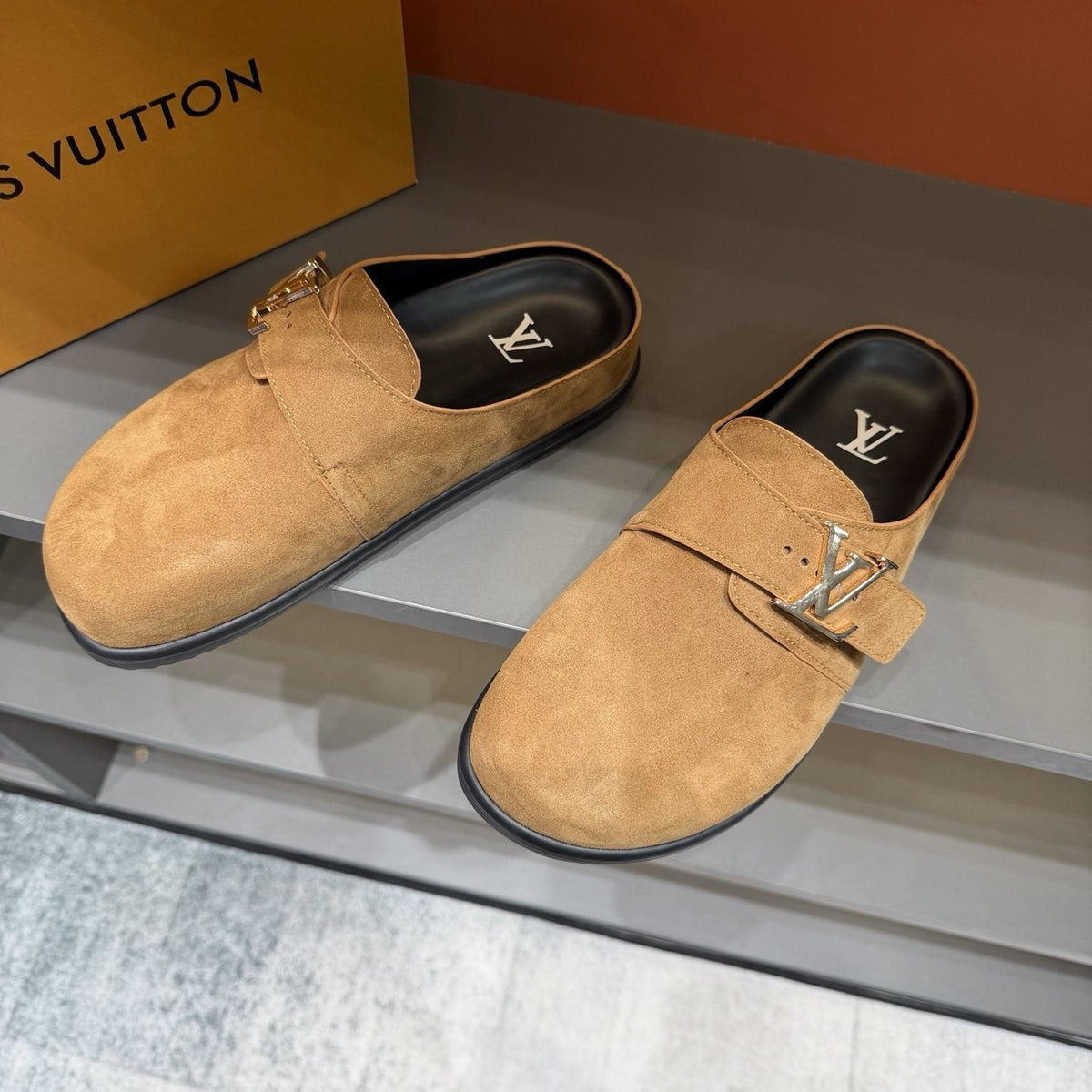Louis Vuitton Easy Suede Slip-On Sandals — front