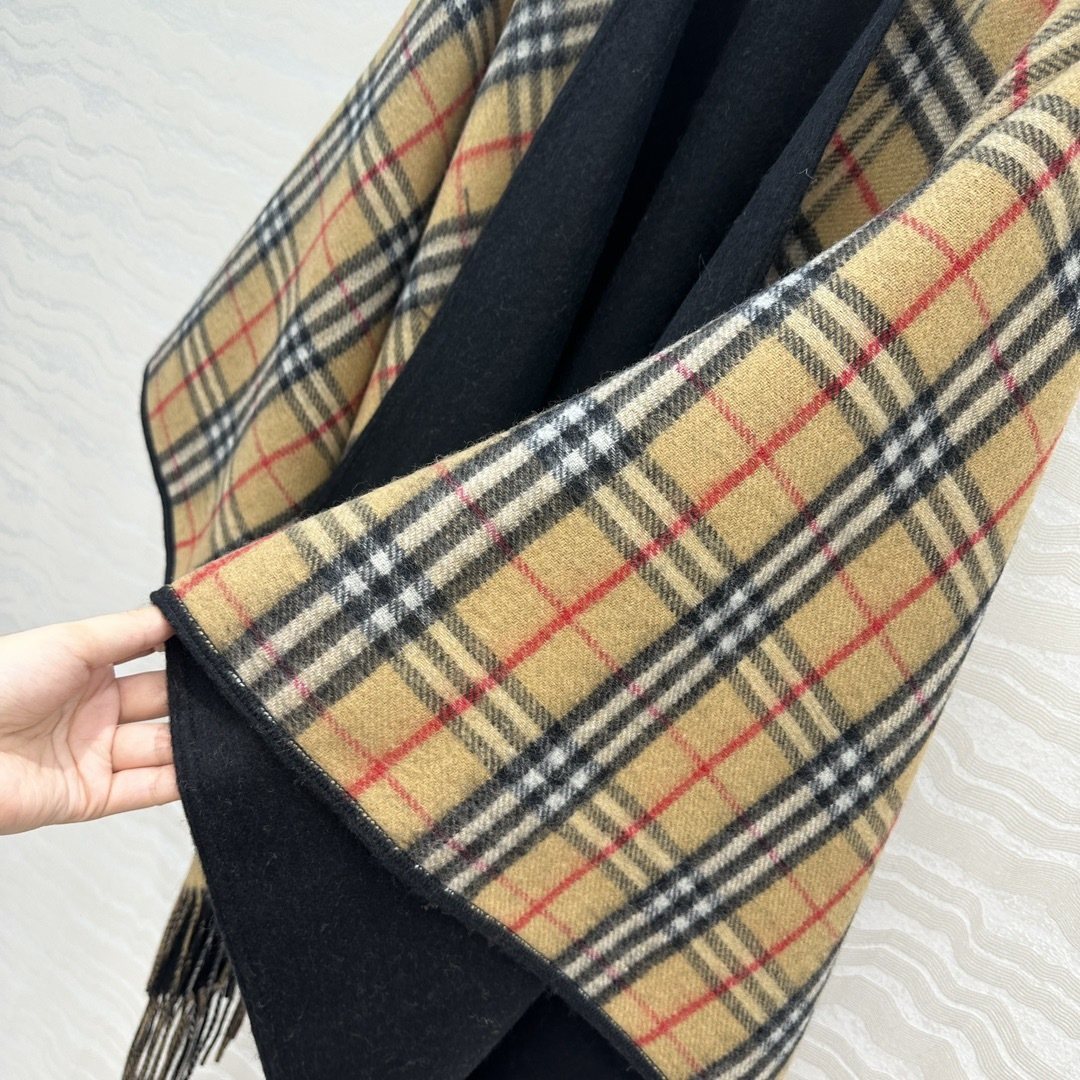Fringed Plaid-Panel Poncho — detail