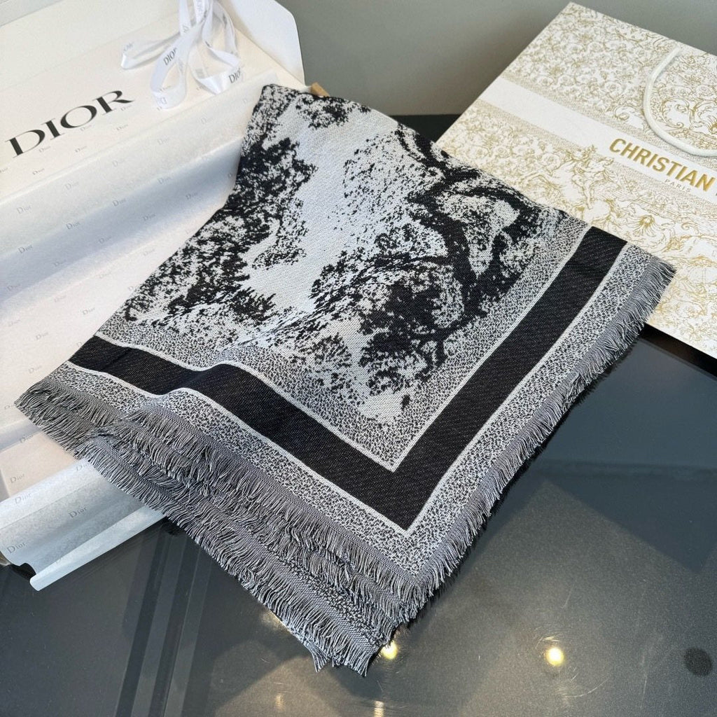Dior Fringed Animal Print Square Scarf — back
