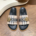 Plaid Buckle Slide Sandals — hero