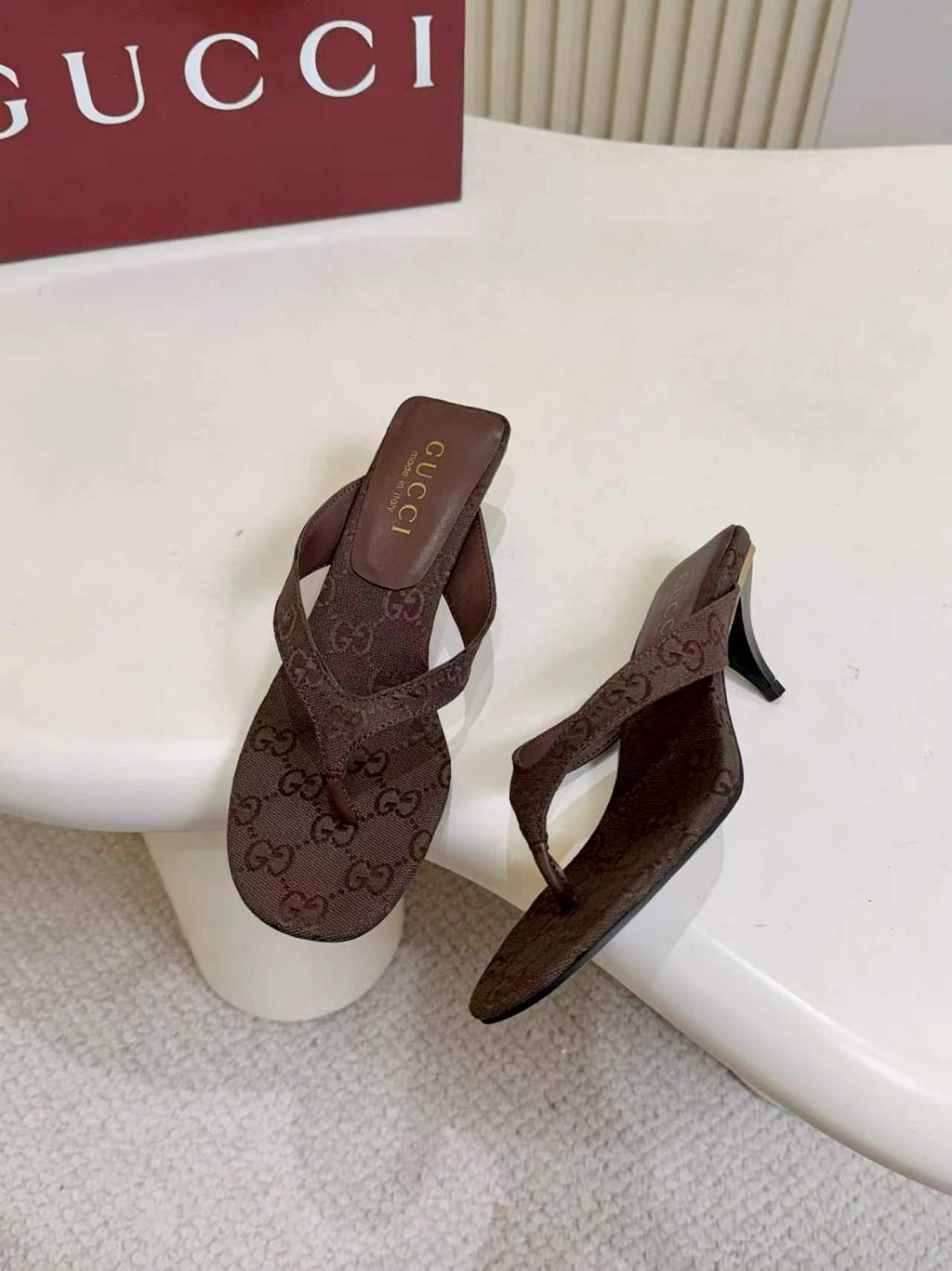 Gucci Monogram Thong Slingback Heeled Sandals — back
